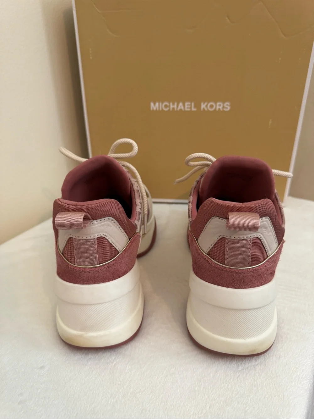 Michael Kors Pink , Beige and Gold Logo Women Sneakers